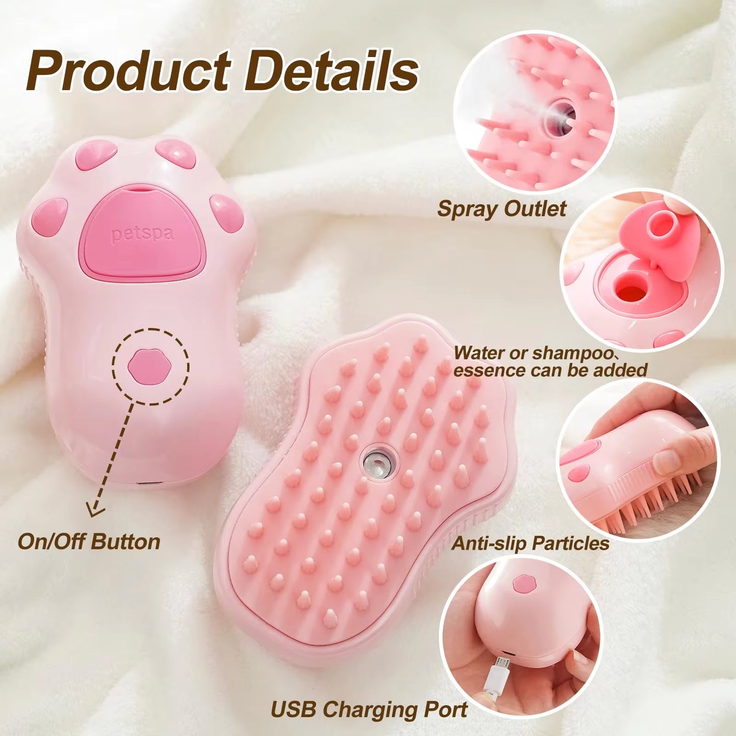 3-in-1 Electric Pet Grooming Brush with Steam Function for Cats and Dogs - Hair Removal and Massage Comb