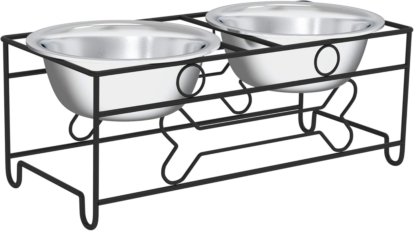 Set of 2 Stainless Steel Dog Bowls - 40Oz Pet Bowls with Decorative Dog Food Stand - Metal Food and Water Dishes for Large Pets - Puppy Essentials by  (Silver/Black)