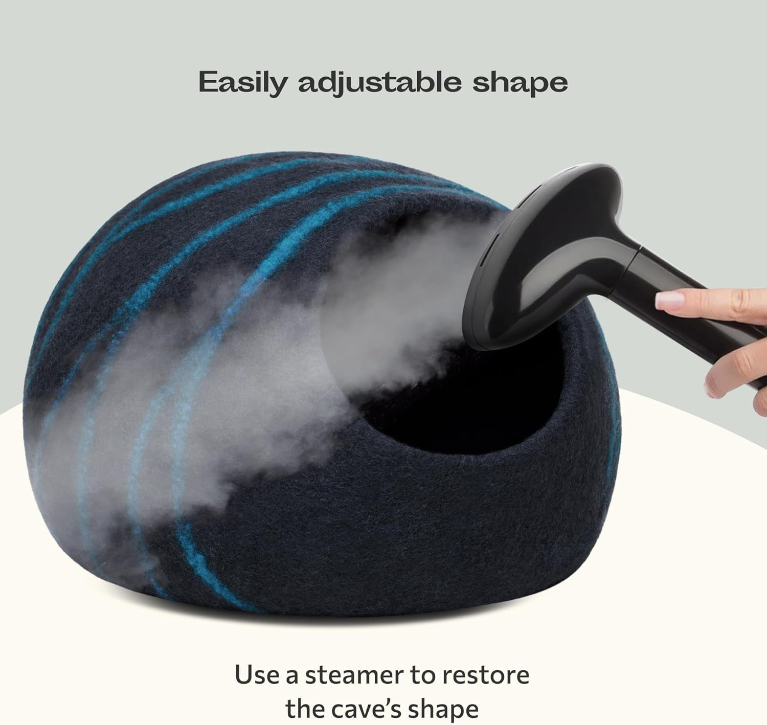 Premium Handmade Merino Wool Cat Cave Bed for Indoor Cats (Large, Black Aqua)