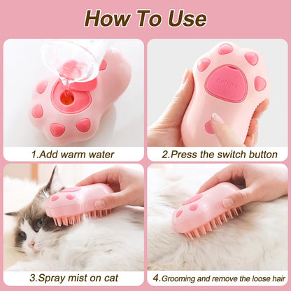 3-in-1 Electric Pet Grooming Brush with Steam Function for Cats and Dogs - Hair Removal and Massage Comb