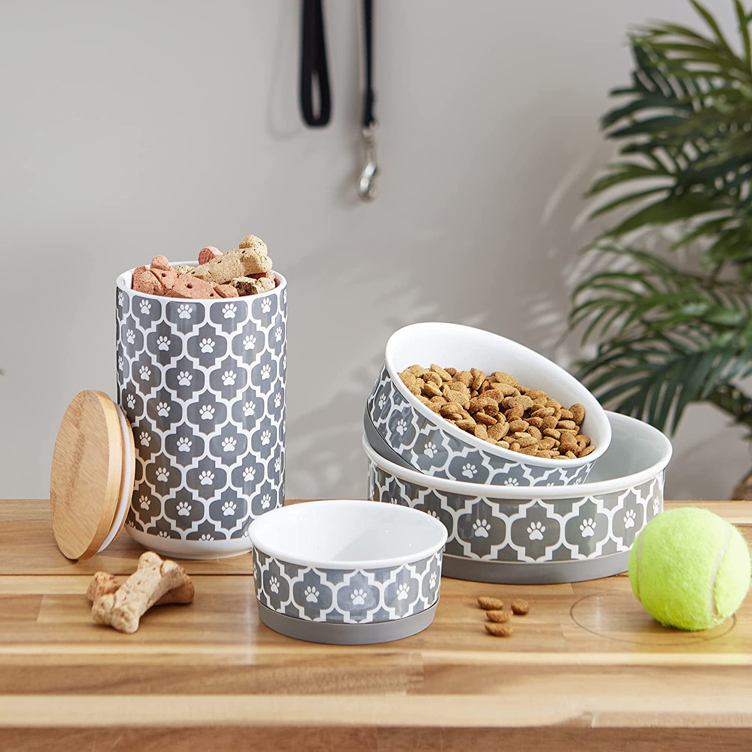 Lattice Collection Small Pet Bowl and Canister Set, Gray, 4.25 x 2 inches, 2 Count