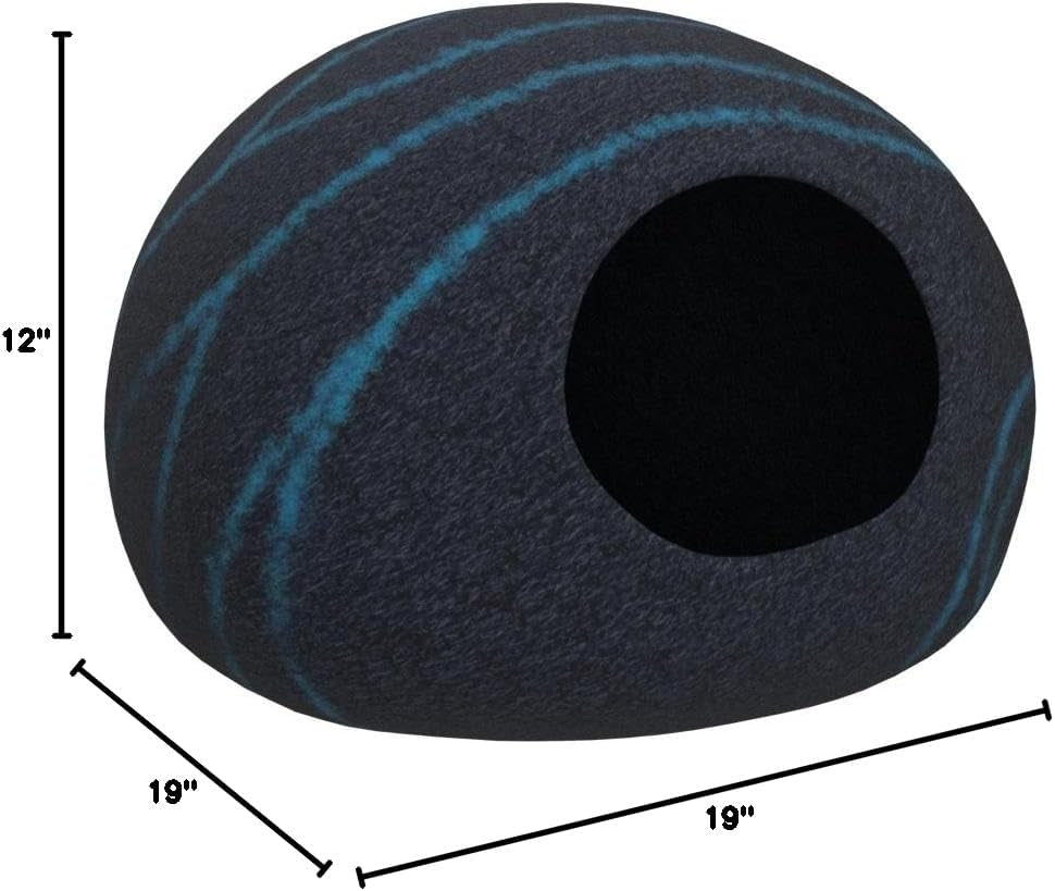 Premium Handmade Merino Wool Cat Cave Bed for Indoor Cats (Large, Black Aqua)